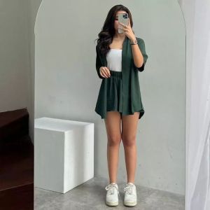 Setelan Kemeja + Hotpants Set Kora COD Setelan Celana Pendek Wanita Korean style