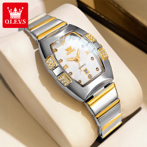 OLEVS watch for women waterproof fashion diamond tonneau dial korean style Stainless steel calendar gift for girlfriend relo for women
