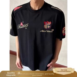 ZHUOCAN | Navy Blue Medal Embroidery Mens Short Sleeve Summer Stylish T-shirt