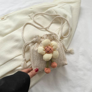 Mori Braided Bucket Bags Womens Bag 2023 New Arrival Fashion Flower Straw Bag Korean Versatile One-Shoulder Crossbody Bag