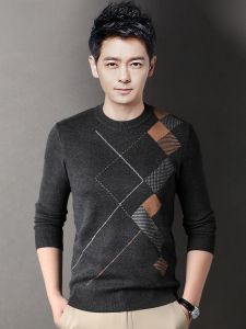 ROMON | Lormen Mens Knitted Sweater Thickened Round Neck Pullover Base Layer Winter Business Casual Slim Fit Long Sleeve Woolen Cashmere