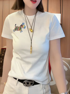 Áo Thun Nữ Tay Ngắn in Họa Tiết Ngựa Cổ Tròn Mùa Hè Thường Ngày Cotton 95% Pha Trộn Polyester Thời Trang Hợp Thời Trang