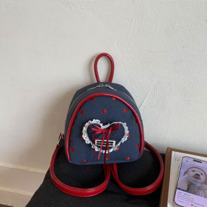 Retro Denim Heart Shaped Small Backpack for Girls School Bag Sweet Cool Fashion Versatile Kids Shoulder Bag Medium Size