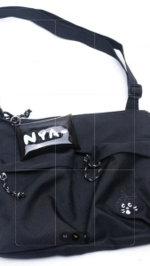 Nya Cat Black Double Pocket Shoulder Sling Messenger Bag  * Japanese Magazine GWP *