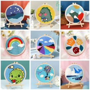 RUOPOTY Flowers Diy Punch Needle Embroidery Starter Kits Crafts Poking Embroidery Painting Hoop Yarn Rug For Home Decor 20x20cm