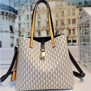 CH | CH Stylish Monogram Tote Bag Lock Decorative Detail Top Handles Detachable Crossbody Strap Fashion Shoulder Bag