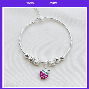 FLORA 0597V - Vòng tay bạc ta hình quả dâu tây mix charm hoa mai dành cho bé