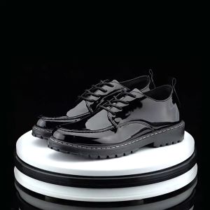 【KLEE】Korean Fashion Men Leather Shoes Loafer For Men Black Formal Work Shoes Business Casual Glossy Leather Shoes