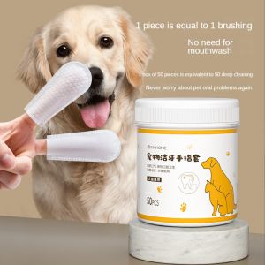 50 Pcs Pet Finger Wet Wipes Dental Care Dog Cat Earwax Tear Stain Teeth Cleaning Pet Dental Wipes Pet Finger Toothbrush