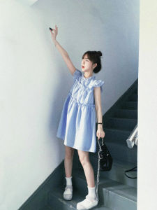 French Sweet Blue Flying Sleeve Dress: A Niche Design for Women