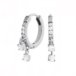 CZ Huggie Hoop Earrings ต่างหูห่วงห้อยจี้ (คู่) สแตนเลส เกรด 316L