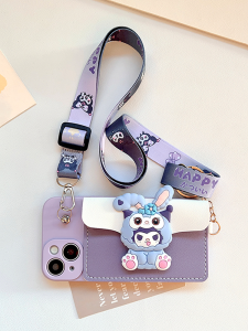 Cute Crossbody Phone Case with Lanyard Wallet Design for Xiaomi 14/13T/Civi4Pro Soft Shell Protective Cover for Women