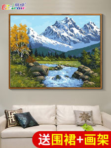 New Chinese Style Landscape Digital Oil Painting DIY Hand Drawing Color Filling Home Decoration Handmade Hanging Picture for Adults