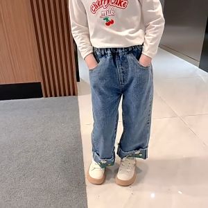 New Jeans for Kids Girls 3-12yrs Loose Wide Leg Trousers Maong Jeans Straight Leg Pants Korean Denim Pants Baggy Pants Casual Fashion