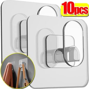 6/10Pcs Transparent Self-Adhesive Hook Behind Door Wall-Mounted Towel Key Adhesive Hook Home Kitchen Bathroom Heavy-Duty Storage Storage Rack