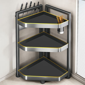Kitchen Multi-Function Seasoning Rack Storage Box Corner Triangle Shelf Salt Oil Organizer Modern Simple Style Carbon Steel