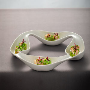 Popular Ceramic Dining Utensils Hotel Restaurant Cold Dish Tri-level White Irregular Shape World Tour Themed Serving Plate