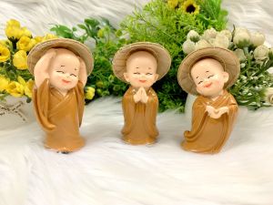 Bộ 3 Tượng Chú Tiểu Hoan Hỉ Tài Lộc đội nón lá