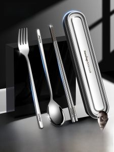 Portable Stainless Steel 316 Fork And Spoon Set for Primary School Students Individual Use Chopsticks Storage Box Included