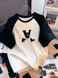 Áo Thun Cotton Nam Tay Ngắn Mùa Hè Mới Màu Tương Phản Nối Dài Dáng Rộng Phong Cách Thường Ngày in Họa Tiết Thời Trang