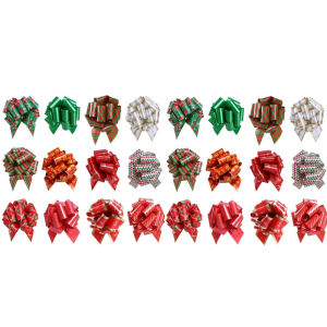 New 24/12PCS Christmas Pull String Bows Big 5 Inch Gift Bows Ribbon for Xmas Present Wrapping Florist Flower Basket Decoration