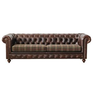 Mansfield Oil Wax Leather Sofa Vintage American Living Room Three-Seater Genuine Leather Large Sofa Middle-Aged British Pattern