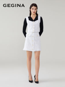 GEGINA High Waist Plaid Mini Skirt Elegant Short Skirt Spring 2024 New Arrival Womens Fashion A-Line Cotton Blend Skirt