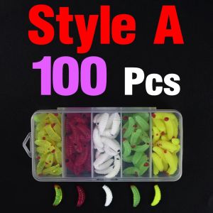 100Pcs Soft Mini Maggot Baits 2cm 5 Colors Mixed Fishing Lures Silicone Bionic Bread Worm Lure Box Fishing Trout Perch Bass