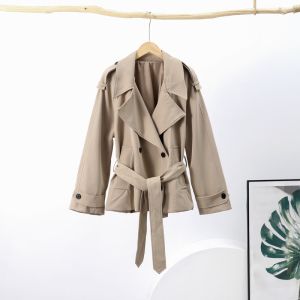 Áo Khoác Nữ Dáng Rộng Có Cổ Dài Tay Đôi Ngực Thắt Lưng Áo Gió Dạo Phố Thời Trang Sang Trọng Mùa Xuân Mùa Thu