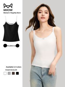 Miiow | White Lace Trim Camisole Top Womens Short Butterfly Knot Inner Wear Tank Top Summer Style Versatile Slim Fit Regular Length