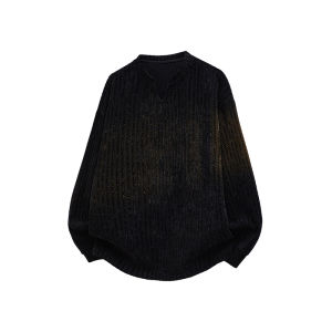 เสื้อยืดคอกว้างแขนยาวทรงหลวมสไตล์อเมริกันย้อนยุคสำหรับผู้ชาย ฤดูใบไม้ร่วง น้ำหนักเบา ไม่มีหมวก เสื้อสเวตเตอร์สวมหัว