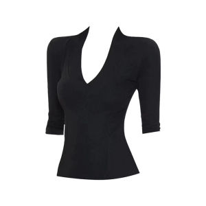 V-neck Trendy Black Short Sleeve T-Shirt