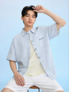 SANFU | Mens Short Sleeve Casual Shirt with Patterned Placket