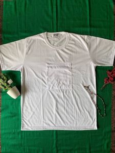 Kaos Oblong Putih hitam Polos Haji dan Umroh Pria pakai kantong Saku Depan