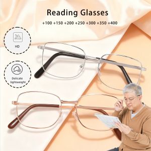 Classic Metal Square Frame Reading Glasses Fashion HD High Quality Anti-fatigue Portable Presbyopia Diopter +1.0 To +4.0