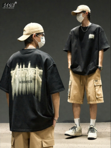 SZON | Streetwear Color Block Graffiti Printed Mens T-shirt Cotton