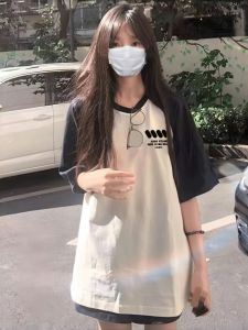 Girls Fashionable Pure Cotton Short Sleeve T-Shirt Summer New Loose Half Sleeve Large Childrens Top Korean Style round Neck