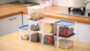 Transparent refrigerator storage box Rectangular drawer crisper Grain storage box with handle
