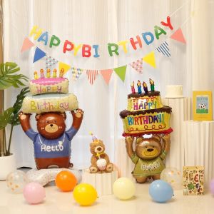 Cartoon Bear Birthday Cake Decoration Aluminum Foil Inflatable Balloons Party Photo Props Childrens Festive Scene Arrangement