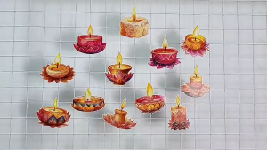 12pcs Deepavali candle sticker Large Sticker for Deepavali decoration item Lotus candle stickers Diwali Room decor