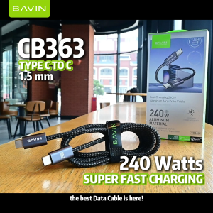 BAVIN CB363 240W Fast Charging & Data Transfer Nylon Braided Type-C to Type-C PD Smart Cable for Phones & Laptop