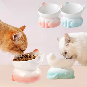Gradient Ceramic Cat Bowl Pet Bowl Cat Eating Bowl Drinking Bowl Pet Supplies Dog Bowl Tall Bowl with Slanted Mouth