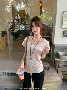 Oxygen Cotton V-Neck Short Sleeve Slim Fit T-Shirt Womens Lazy Style Casual Top Comfortable Breathable Summer Tee