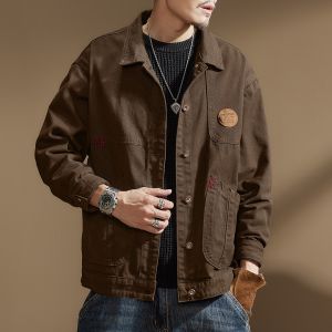 American Retro Parka Jacket Men Spring & Fall Classy Heavy Weight New Arrival Pure Cotton Casual Loose Denim Safari Jacket Outwear