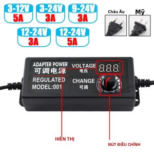 Bộ Chuyển Đổi Nguồn Điện Có Thể Điều Chỉnh Đa Năng AC Sang DC 3V 9V 12V 24V Có Màn Hình Hiển Thị Điện Áp Điều Chỉnh EU/US Cắm Cho Thiết Bị Điện Tử