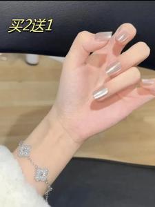 Fancy Wear Nail Short Moonlight Cat Eye Elegant White Manicure Niche Style Gentle and All-Match Nail Sticker Detachable