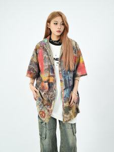 Original OV ฤดูร้อน Street สไตล์ลายสก๊อตสองด้านสวมใส่เสื้อแขนสั้นสําหรับผู้ชายและผู้หญิง Hip Hop หลวม Fit พู่รายละเอียด