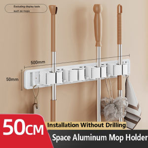 White Mop and Broom Organizer Mop Holder Rack Mop Holder Wall Mounted Strong Broom Mop Holder Self With 5 Hooks Organizers