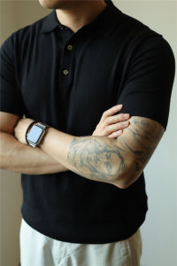 YUXIAN Pure Cotton Knitted Polo Shirt Basic Commute Short Sleeve T-Shirt Retro Light Maturity American Style Youth Leisure