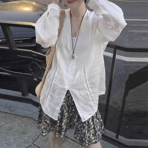 Shalldoer | Casual Lazy Style Hollow Out Long Sleeve Sun Protection Shirt Womens New 2025 Summer Thin Breathable Cover Up Top